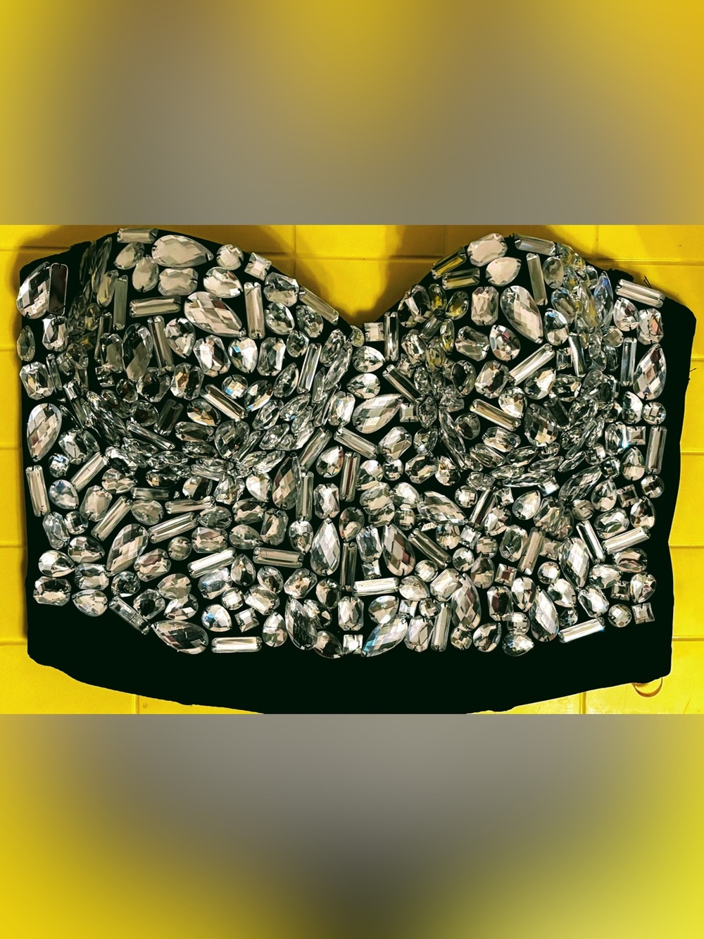 Crystal-Embellished Black Strapless Bustier Top